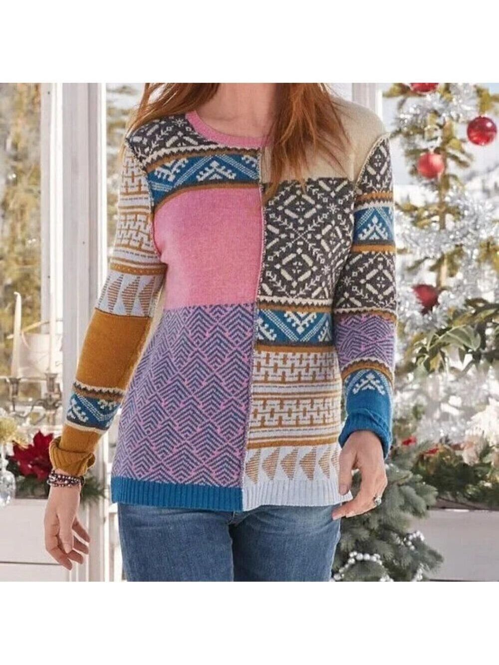 Sundance Fields of Fair Patchwork Multicolored Sweater Alpaca Wool Size Medium